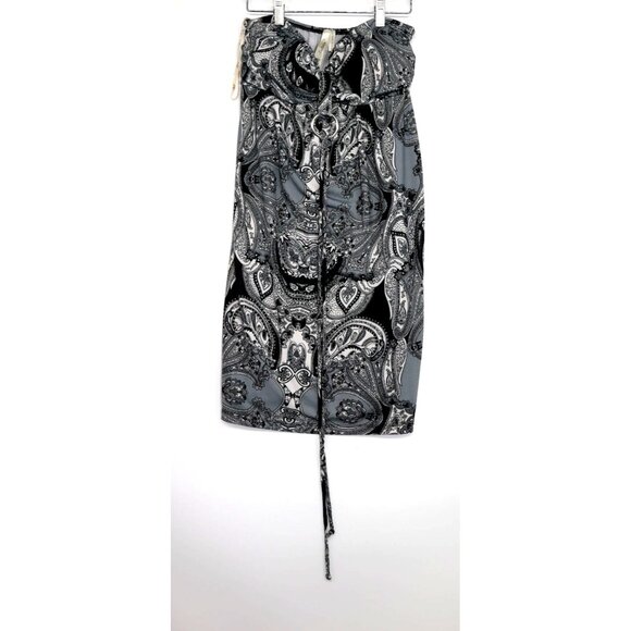 Paisley Pattern Midi Dress Strapless With Drawstring & Silver Ring Detail XL - Picture 2 of 8